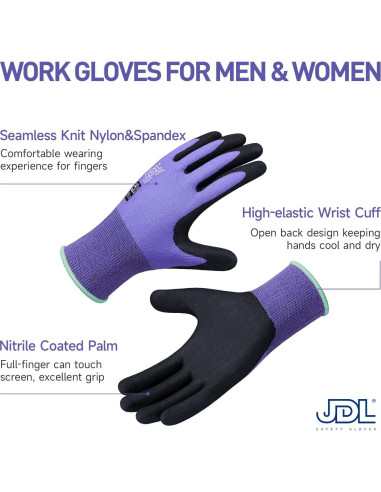 Guantes de Trabajo JDL Safety Nitrilo Táctiles 12 Pares Morado