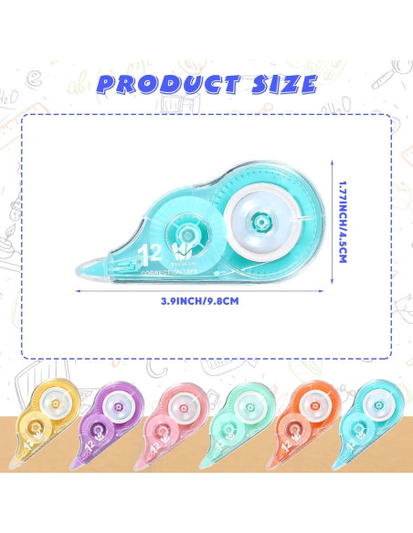 Cinta Correctora Yexiya 12 Pcs 12m x 5mm Color Arcoíris