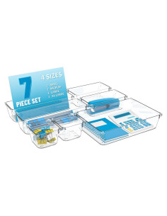 Juego de 7 Organizadores de Cajones SuoXing - Plástico Transparente