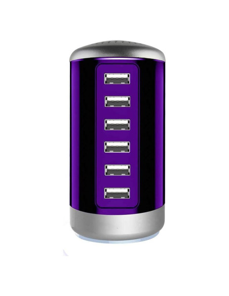 Cargador USB Universal 6 Puertos Wyness Carga Rápida Púrpura