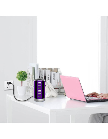 Cargador USB Universal 6 Puertos Wyness Carga Rápida Púrpura