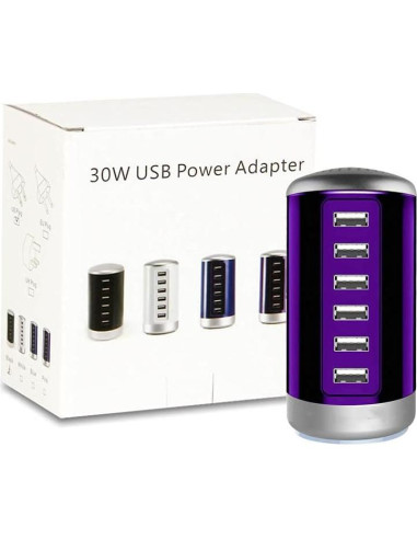 Cargador USB Universal 6 Puertos Wyness Carga Rápida Púrpura