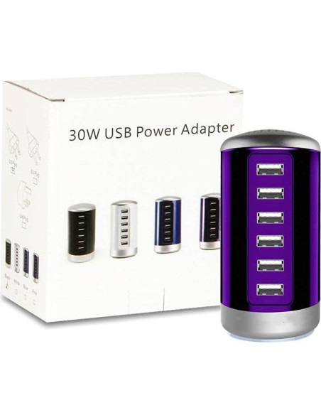 Cargador USB Universal 6 Puertos Wyness Carga Rápida Púrpura
