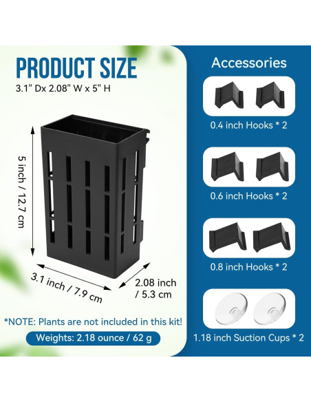 Soporte de Planta de Acuario Borlech Negro 12.7 cm con Ganchos