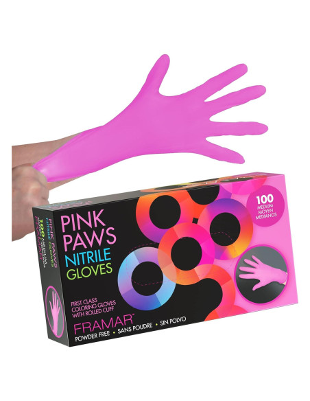 Guantes Desechables de Nitrilo Framar Rosa Medianos 100 Pzas