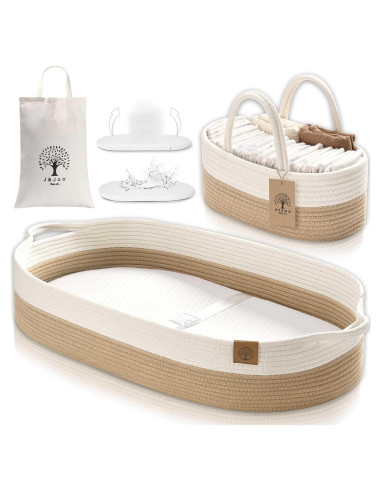 Cesta de Cambio J&JOO con Caddy para Pañales - Marrón y Blanco