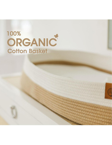 Cesta de Cambio J&JOO con Caddy para Pañales - Marrón y Blanco