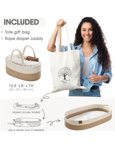 Cesta de Cambio J&JOO con Caddy para Pañales - Marrón y Blanco