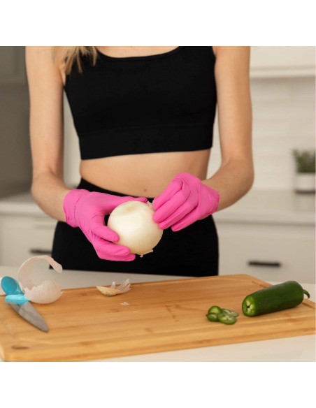 Guantes Desechables de Nitrilo Framar Rosa Medianos 100 Pzas