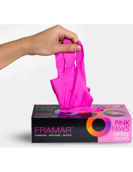 Guantes Desechables de Nitrilo Framar Rosa Medianos 100 Pzas