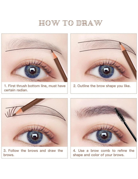 Set de Lápices de Cejas Despegables LSxia - 6 Colores + 1 Delineador