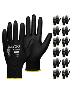 Guantes de Trabajo KAYGO KG11P Recubiertos PU 12 Pares Negros