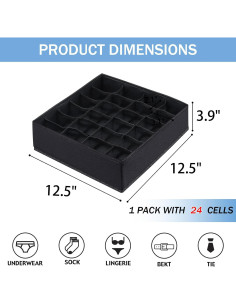 Organizador de Cajones Plegable Boudar 24 Celdas Negro 2