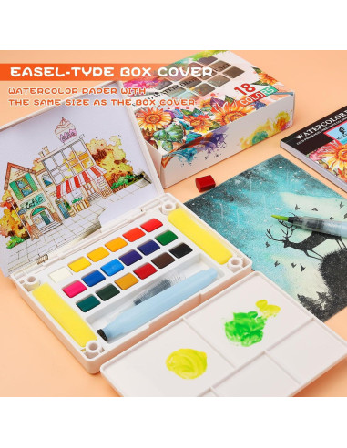Set de Pinturas Acuarelables MAIKEDEPOT - 18 Colores + Pincel y Papeles