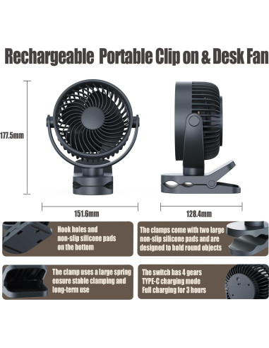 Ventilador Clip Portátil UCLOUDSOME URD23 2000mAh 4 Velocidades