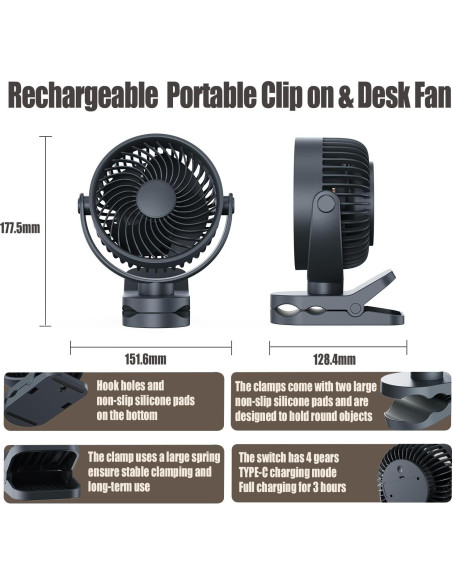 Ventilador Clip Portátil UCLOUDSOME URD23 2000mAh 4 Velocidades