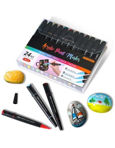Marcadores de Pintura Acrílica Coogert 24 Colores Doble Punta