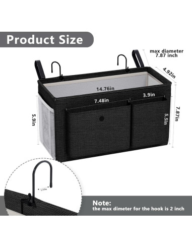 Caddy Organizador Lateral para Cama Edudif - Negro, 9 kg