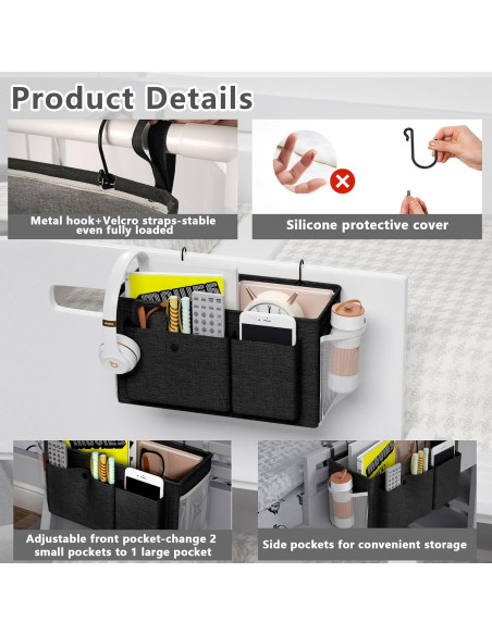 Caddy Organizador Lateral para Cama Edudif - Negro, 9 kg