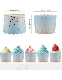 Forros para Cupcakes TRUSBER 50 Piezas Azul con Puntos Dorados 2