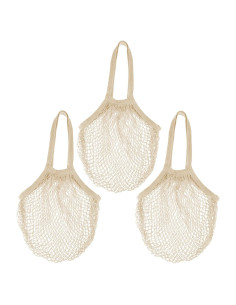 Paquete de 3 Bolsas de Malla de Algodón Reutilizables Beige