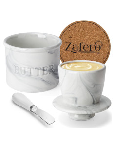 Crock de Mantequilla Zafero con Tapa y Cuchillo - Cerámica Mármol