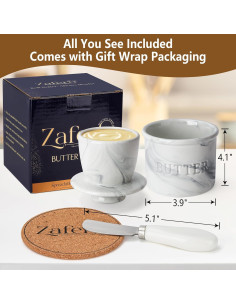 Crock de Mantequilla Zafero con Tapa y Cuchillo - Cerámica Mármol 2