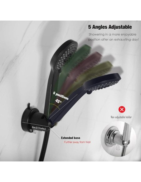 Soporte de Ducha de Mano RIVOODS con Ventosa Ajustable 5 Posiciones