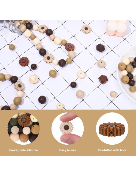 Whaline 100 Perlas de Silicona Marrón para Manualidades DIY