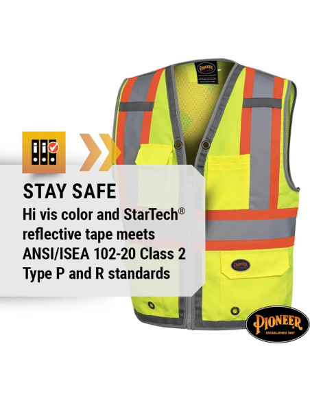 Chaleco de Seguridad Pioneer Alta Visibilidad 12 Bolsillos