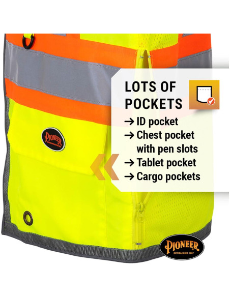 Chaleco de Seguridad Pioneer Alta Visibilidad 12 Bolsillos