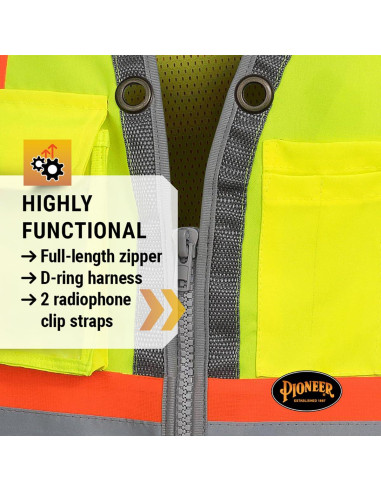 Chaleco de Seguridad Pioneer Alta Visibilidad 12 Bolsillos