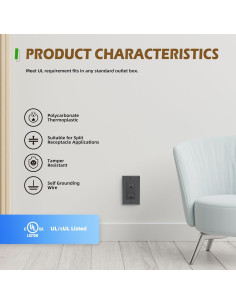 Receptáculo Eléctrico de Pared TOPELER Negro 15A a Prueba de Manipulación 2