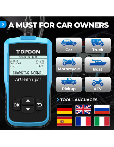Probador de Batería TOPDON AB101 12V para Coches y SUVs