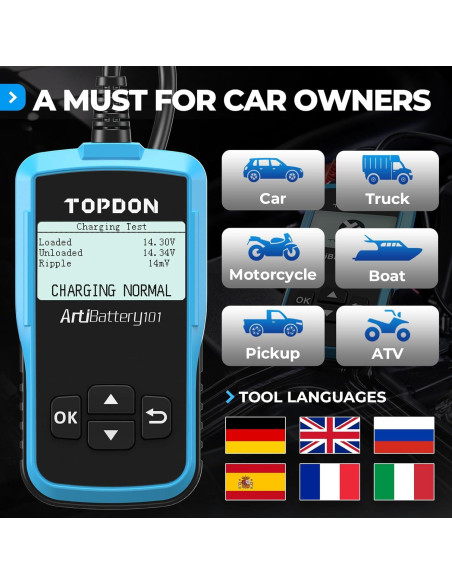 Probador de Batería TOPDON AB101 12V para Coches y SUVs