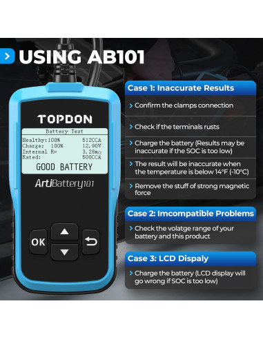 Probador de Batería TOPDON AB101 12V para Coches y SUVs