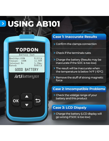 Probador de Batería TOPDON AB101 12V para Coches y SUVs