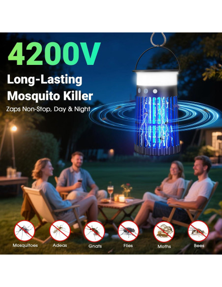 Zapper Solar de Insectos Inalámbrico 4 en 1 Zwiran Negro