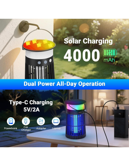 Zapper Solar de Insectos Inalámbrico 4 en 1 Zwiran Negro