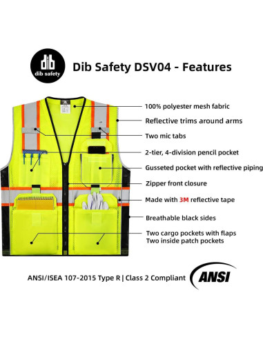 Chaleco de Seguridad Amarillo Dib Safety DSV04Y-L Reflectante
