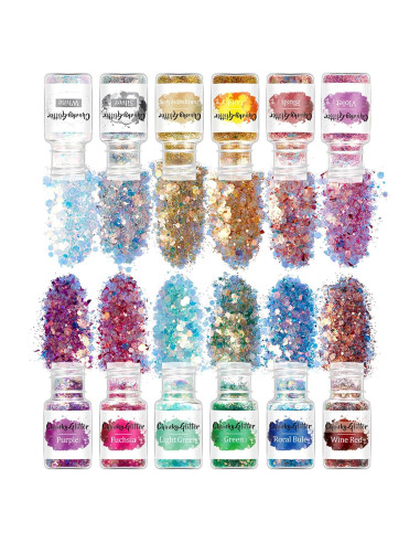 Conjunto de Purpurina Holográfica Chunky RoseFlower, 12 Colores