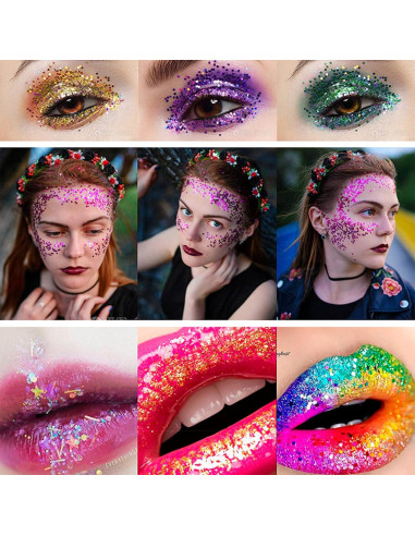 Conjunto de Purpurina Holográfica Chunky RoseFlower, 12 Colores