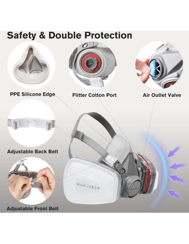 Respirador Reutilizable Moduskye M101 con 6 Filtros de Algodón