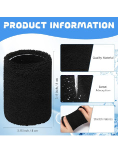 12 Muñequera Deportiva Absorbente YWMIGL Negra 8x8 cm 2