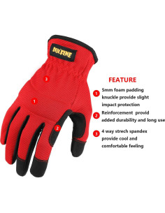 DULFINE Guantes de Trabajo Medianos Rojo 3 Pares Alta Destreza 2