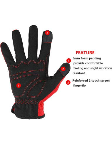DULFINE Guantes de Trabajo Medianos Rojo 3 Pares Alta Destreza