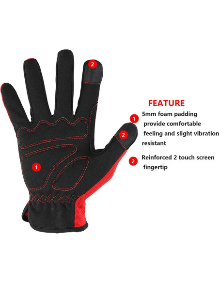 DULFINE Guantes de Trabajo Medianos Rojo 3 Pares Alta Destreza