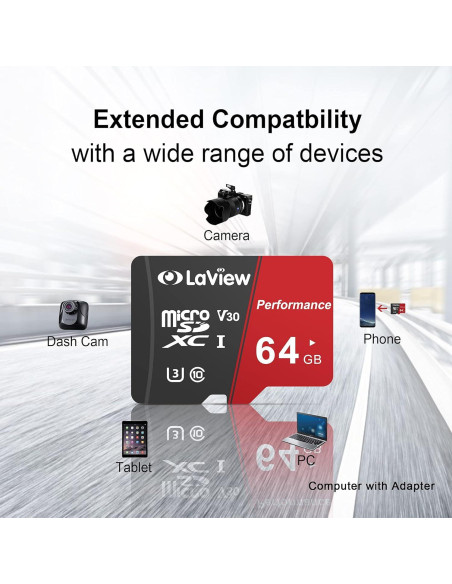 Tarjeta Micro SD LaView 64GB UHS-I 95MB/s Full HD A1