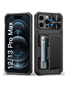 Funda BXYJY para iPhone 12 Pro Max/13 Pro Max, Negro, 4-5 Tarjetas