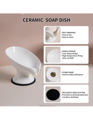 Plato de Jabón Cerámica Agyiuns Autodrenante Hoja Grande